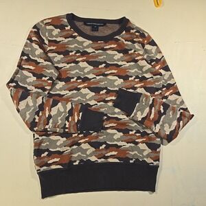 French Connection Womens M Sweater Brown Camo Knit Pullover Crewneck FCUK Cotton